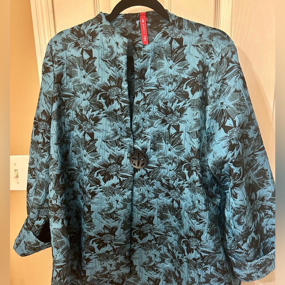 IC Collection Floral Turquoise Jacket - 1X